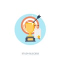 Flat vector illustration. Trophy, study success. Study and learning concept background. Distance education, brainstorm