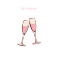 Two sparkling glasses of champagne, flat graphic