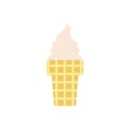 Flat vector illustration of waffle cone or cup with soft serve vanilla ice cream or gelato in pastel colors. Isolated on Royalty Free Stock Photo