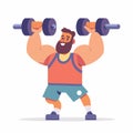 A flat vector illustration of a young man using dumbbell gym weights