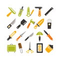 Stylized kitchen and workshop tools flat vector illustration set Royalty Free Stock Photo