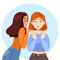 Flat vector image of a girl whispers a secret to another girl. the concept of talkativeness and gossips Royalty Free Stock Photo