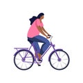 Flat vector image of woman riding bicycle.