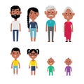 Flat Vector Indian Family Members. Parents, Grandparents, Children Royalty Free Stock Photo