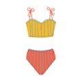 Flat vector isolated illustration of drawing trendy female beachwear with neck ties. Two piece