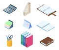 Flat vector isometric illustration of office desktop workplace s Royalty Free Stock Photo