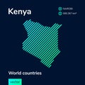 Flat vector Kenya map in turquoise colors on a dark blue background. Stylized map icon of Kenya.