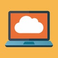 Flat vector laptop displaying a white cloud icon computer Royalty Free Stock Photo