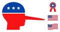 Flat Vector Liar Head Icon in American Democratic Colors with Stars