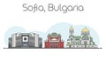 Flat vector line illustration of Sofia, Bulgaria cityscape. Famous landmarks, city sights and design icons Royalty Free Stock Photo