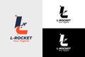 Modern Rocket Logo and letter l. Simple Flying Rocket with Speed ??Comet Wave isolated on White Background. Can be used for Busine Royalty Free Stock Photo