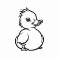 Cute Duck Vector Logo Design in Black and White Outline Style Royalty Free Stock Photo