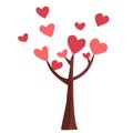 Love tree with red hearts isolated on white background. Vector illustration Royalty Free Stock Photo