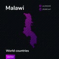 Flat vector Malawi map in violet colors on a striped black background Royalty Free Stock Photo
