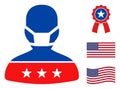 Flat Vector Masked Man Icon in American Democratic Colors with Stars