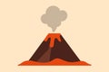 Flat vector minimalist volcano with smoke, lava base and simple triangular shape Royalty Free Stock Photo
