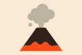 Flat vector minimalist volcano with smoke, lava base and simple triangular shape Royalty Free Stock Photo