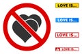 Flat Vector No Love Hearts Sign with Captions in Rectangular Frames