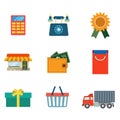 Flat vector online shopping delivery web app icon: cart wallet Royalty Free Stock Photo