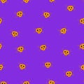 Flat vector. Orange skulls seamless pattern on purple background.