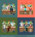 Flat vector people drink alcohol in bar with barman Royalty Free Stock Photo