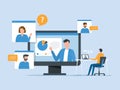 Flat vector People meeting working online with video conference connect concept and technology remote working from anywhere