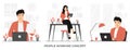 Flat vector people office workers working, desk set concept illustration Royalty Free Stock Photo