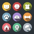 Flat vector pet icon set - dog, cat, mouse Royalty Free Stock Photo