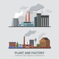 Flat vector pollution heavy industry, plant, factory production