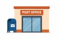 Flat vector post office with mailbox out front and sliding doors, isolated on white Royalty Free Stock Photo