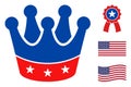 Flat Vector President Crown Icon in American Democratic Colors with Stars