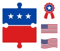 Flat Vector Puzzle Item Icon in American Democratic Colors with Stars