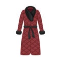 Flat vector quilted winter women`s coat with fur collar. Women`s clothing