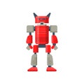 Flat vector of red robot transformer. Futuristic metal android. Steel warrior. Artificial intelligence Royalty Free Stock Photo