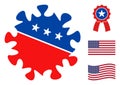 Flat Vector SARS Virus Icon in American Democratic Colors with Stars Royalty Free Stock Photo