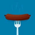 Flat vector sausage on a fork