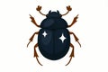 Flat vector scarab beetle with shining dark shell and symmetrical limbs, vector-friendly, isolated on white Royalty Free Stock Photo