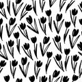 Flat vector seamless pattern. Hand drawn spring flowers tulip