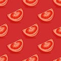 Flat Vector Seamless Pattern with Red Fresh Tomato on Red Background. Seamless Vegetable Print with Cartoon Hand Drawn Royalty Free Stock Photo