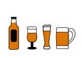 Flat vector set of bottles, glasses and mugs of beer.