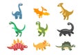 Flat vector set of cartoon dinosaurs. Funny animals of Jurassic period. Elements for postcard, children book, sticker or Royalty Free Stock Photo