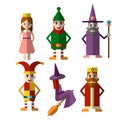 Flat vector set of fabulous magic and halloween characters - Princess, king, wizard, witch and other personages for Royalty Free Stock Photo