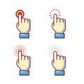 Flat vector set icon of the finger clicks the screen
