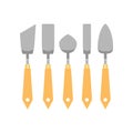 Flat vector set of metallic trowels different shapes for archaeological excavations. Working tools with wooden handles