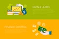 Flat vector set of online earn learn finance control web banners