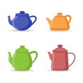 Flat vector set of tea kettles. Kitchen utensils. Home appliance for boiling water. Royalty Free Stock Photo