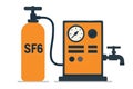 Flat vector SF6 gas cylinder and filling system for switchgear maintenance, isolated Royalty Free Stock Photo