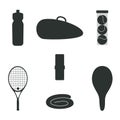 Flat vector silhouette illustration in childish style. Hand drawn tennis gear and equipment