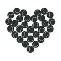 Flat vector silhouette illustration. Hand drawn tennis balls in heart shape. Love tennis Royalty Free Stock Photo