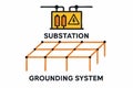 Flat vector substation grounding system diagram with earth rods and mesh layout, isolated Royalty Free Stock Photo